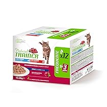 Natural Trainer Cibo Umido per Gatti Adulti Multipack, Tonno e Manzo, 12 x 85 g