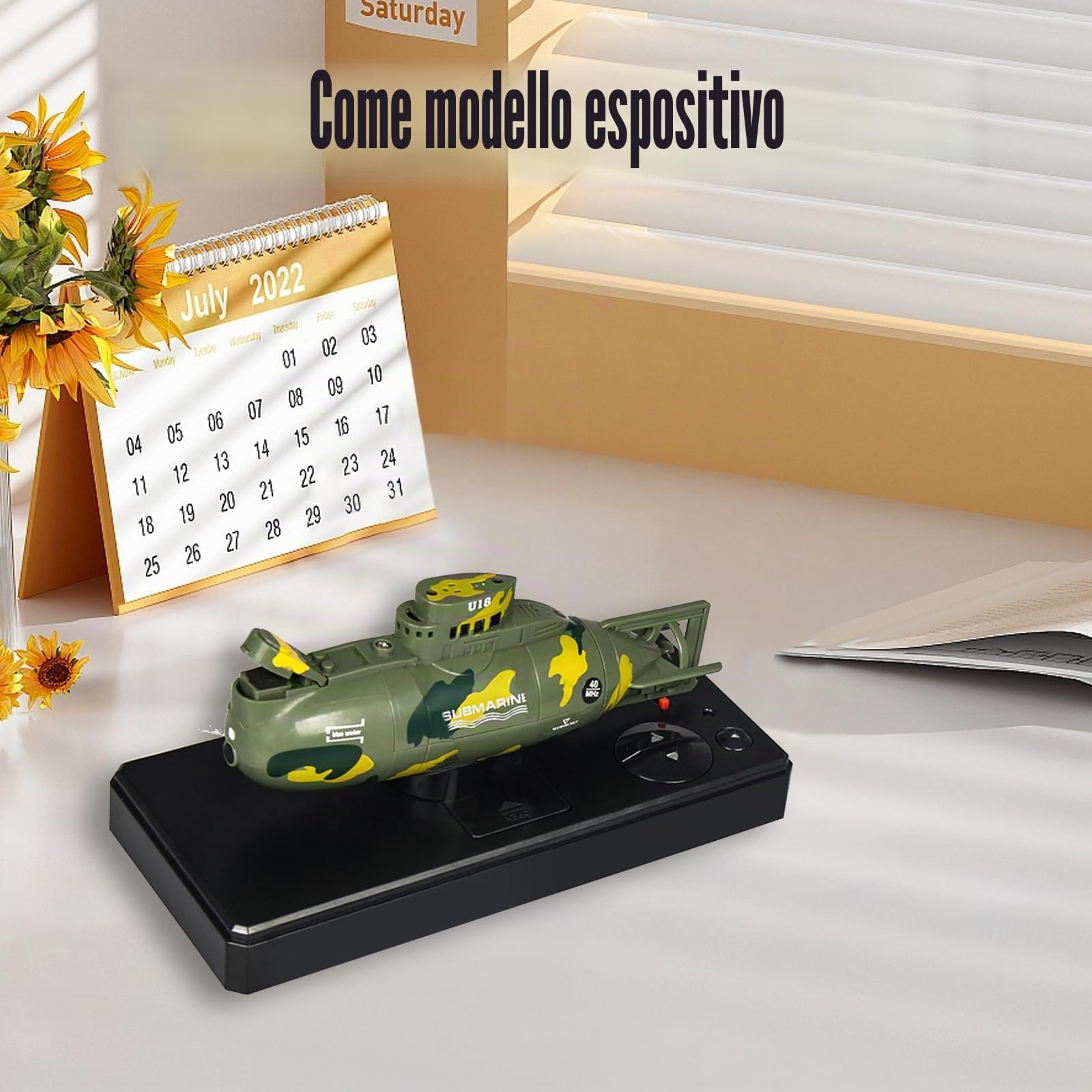 Mini Telecomando Sottomarino Giocattolo, 6 Canali RC Barca con Luci LED | 2.4GHZ Telecomandata Modello di Subacquea,Rotazione a 360°, Elettrico Barca Regalo Compleanno per Bambini dai 6 Anni(Verde)