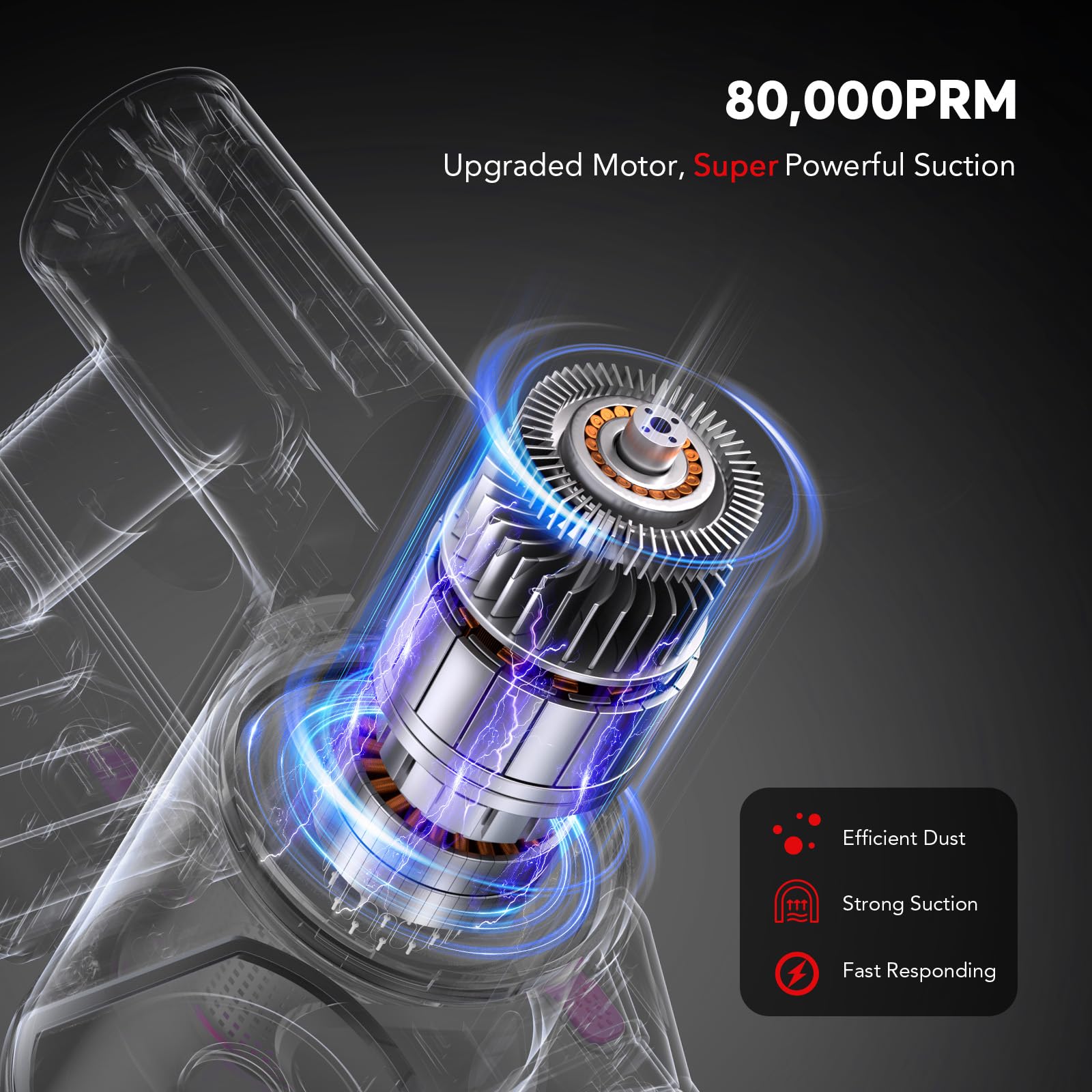 Cordless Vacuum Cleaner, 80,000PRM Stick Vacuum with 2 Powerful Suction Modes, Max 40 Mins Runtime, Protable 2600mAh Rechargeable Battery Vacuum Cleaner for Home (Lotus Red) — view 2
