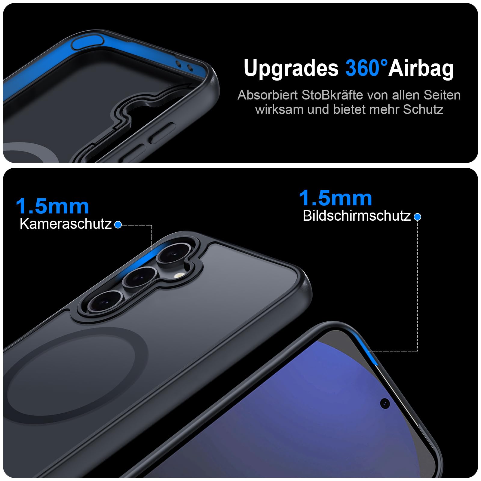 COPIKE Cover Magnetica per Samsung Galaxy S24 FE 5G con 2 Pezzi Vetro Temperato e 2 Lente Fotocamera Protezione, Custodia Sottile Antiurto Posteriore Glassata Traslucida Anti-Impronte, Opaca Nero