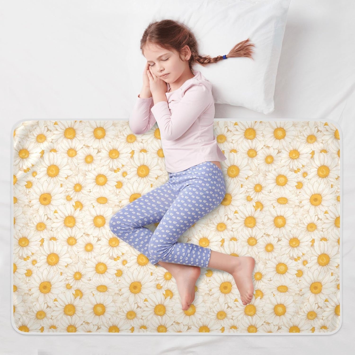 White Simple Daisy Extra Large Resuable Diaper Mats Highly Absorbent Potty Training Pads Portable Toddler Bedding Products for Baby Toddler Children , 52" L x 34" W