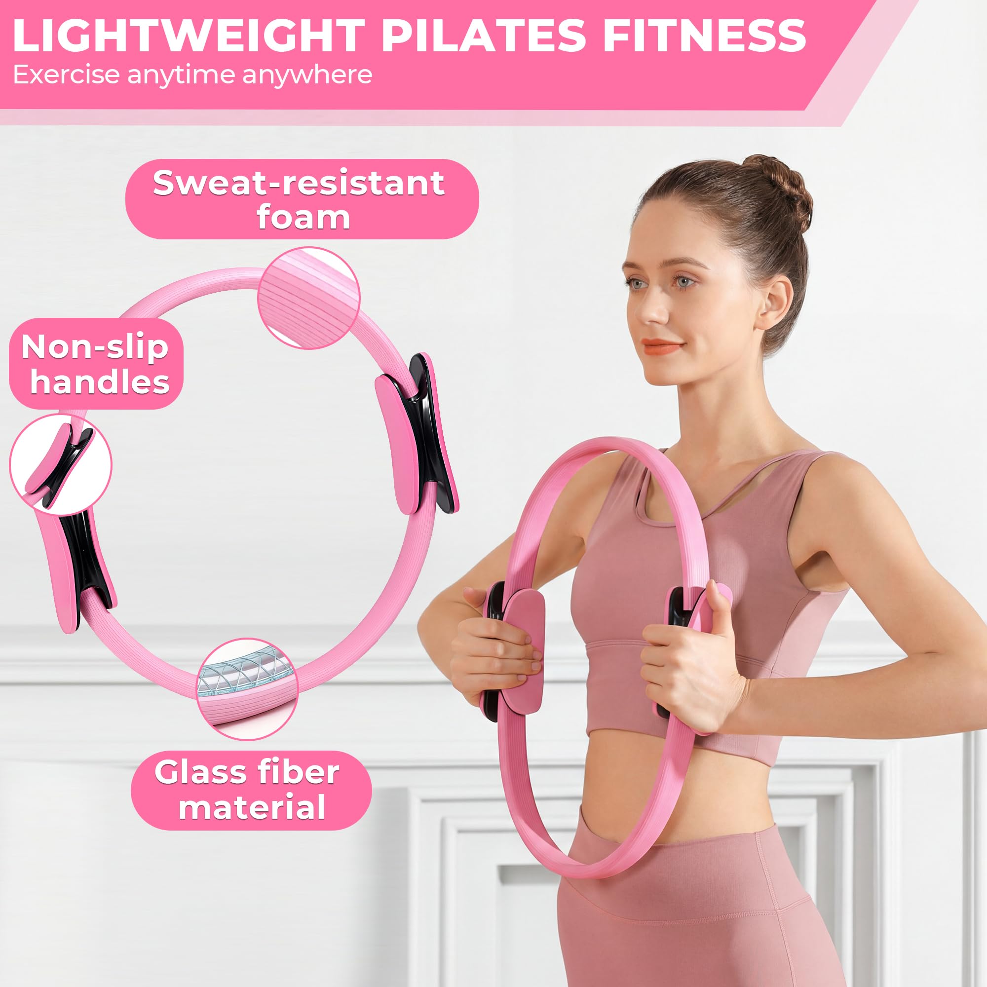 Kit Pilates Maison 5 Pièces pour Femme, Pilates Accessoires avec Pilates Circle Essentials et Balle de Pilates Anneau et Bandes de Résistance, Kit Pilate pour Tonifier Les Cuisses, Les Abdominaux