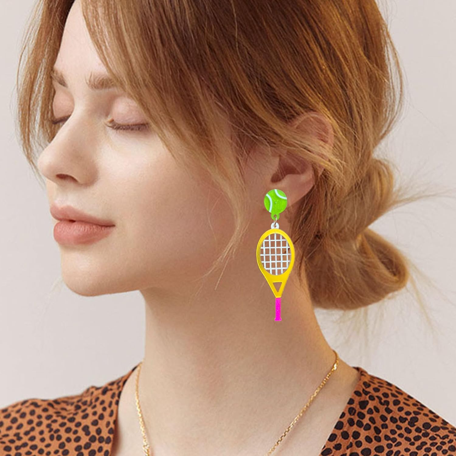 Anmpab Tennis Racket Stud Earrings for Women Cute Tennis Sport Lover Drop Dangle Earrings Statement Jewelry - Image 3