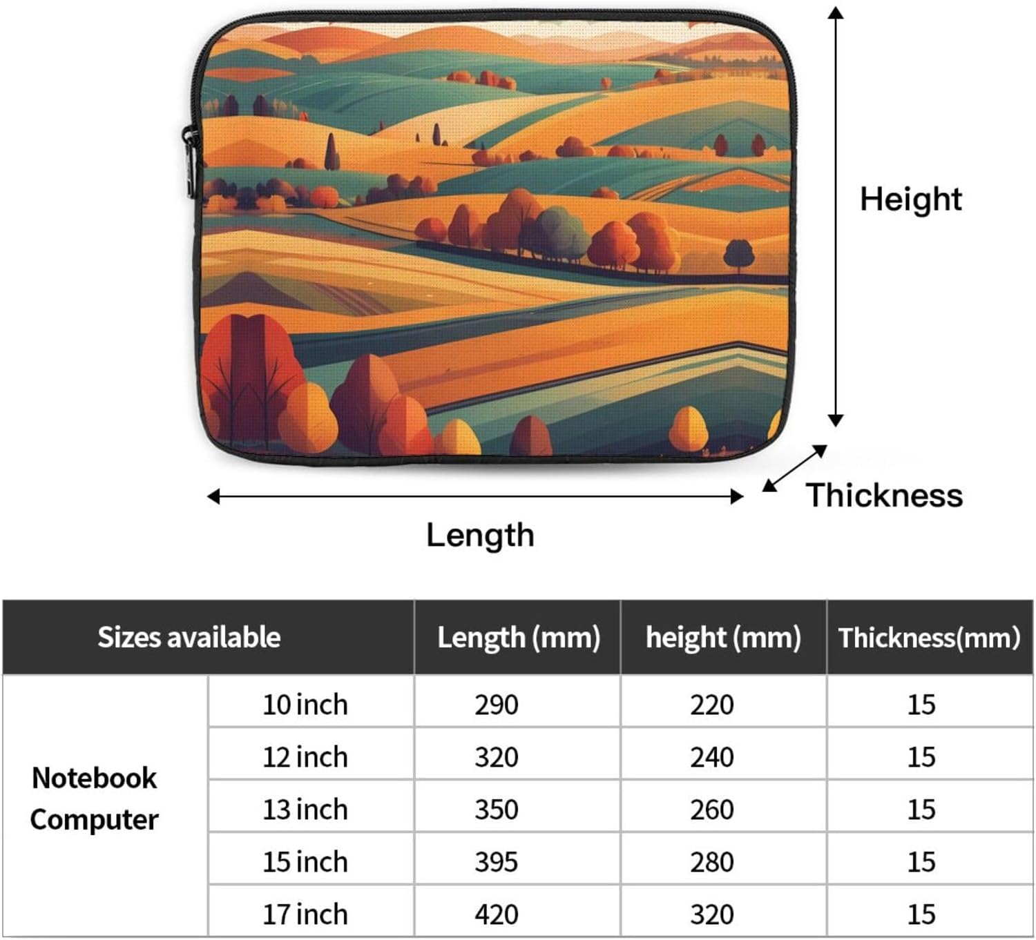 Retro Geometry, Autumn Fields Printed 10 inch Laptop Case, Business/Office Commuter Laptop Case image 4