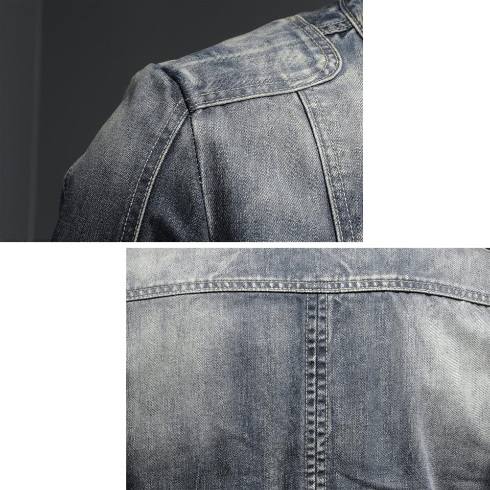 Denim Jacket Men Fitted Lightweight Full Zip Up Streetwear Trendy Motorcycle Jean Jackets