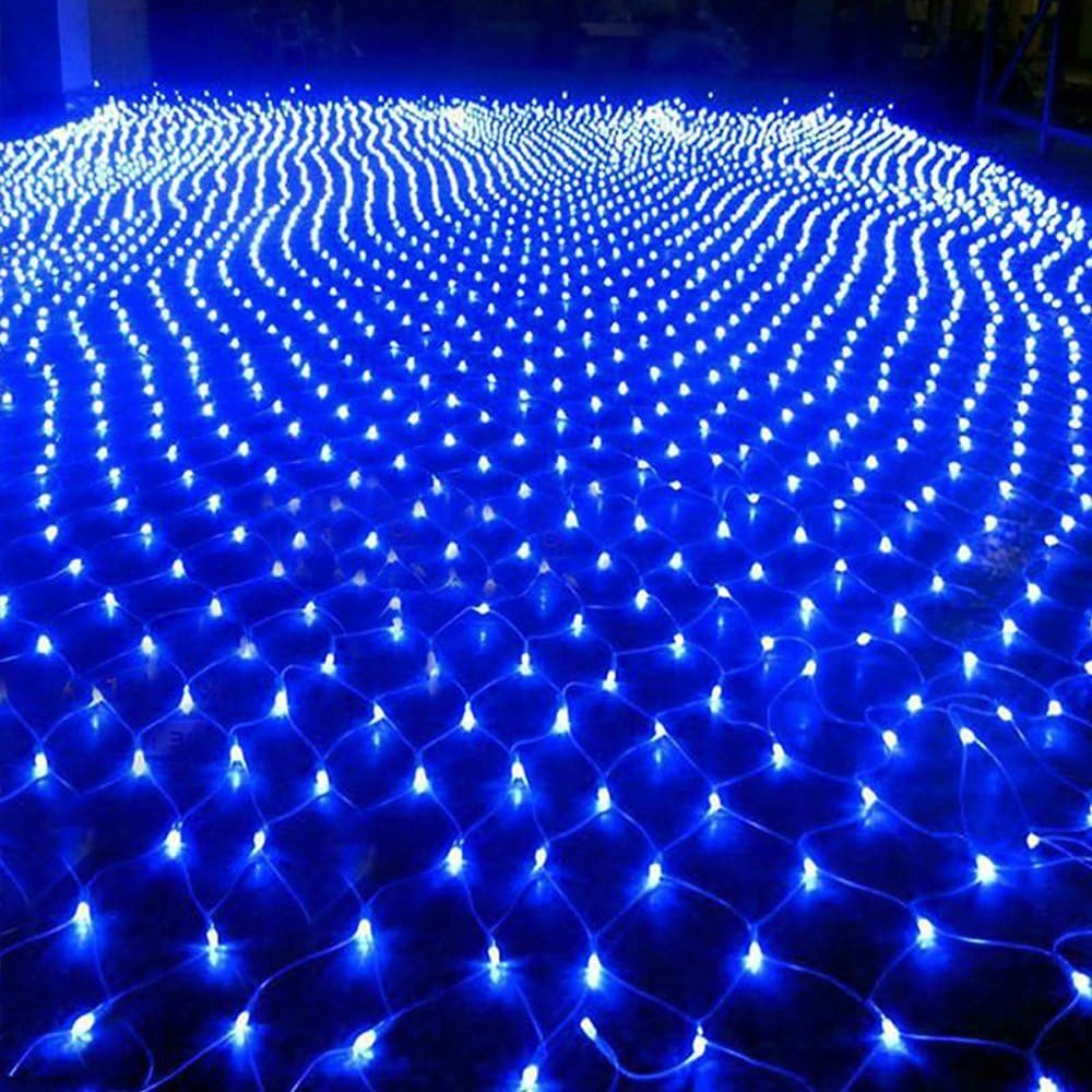 ActionFly Multi-Color Outdoor RGB 96 LED Mesh Fairy string Lights Twinkle Lighting With US Plug for Wedding Christmas Xmas Thanksgiving Party Events Home Roof Decor Tree-wrap (Blue)