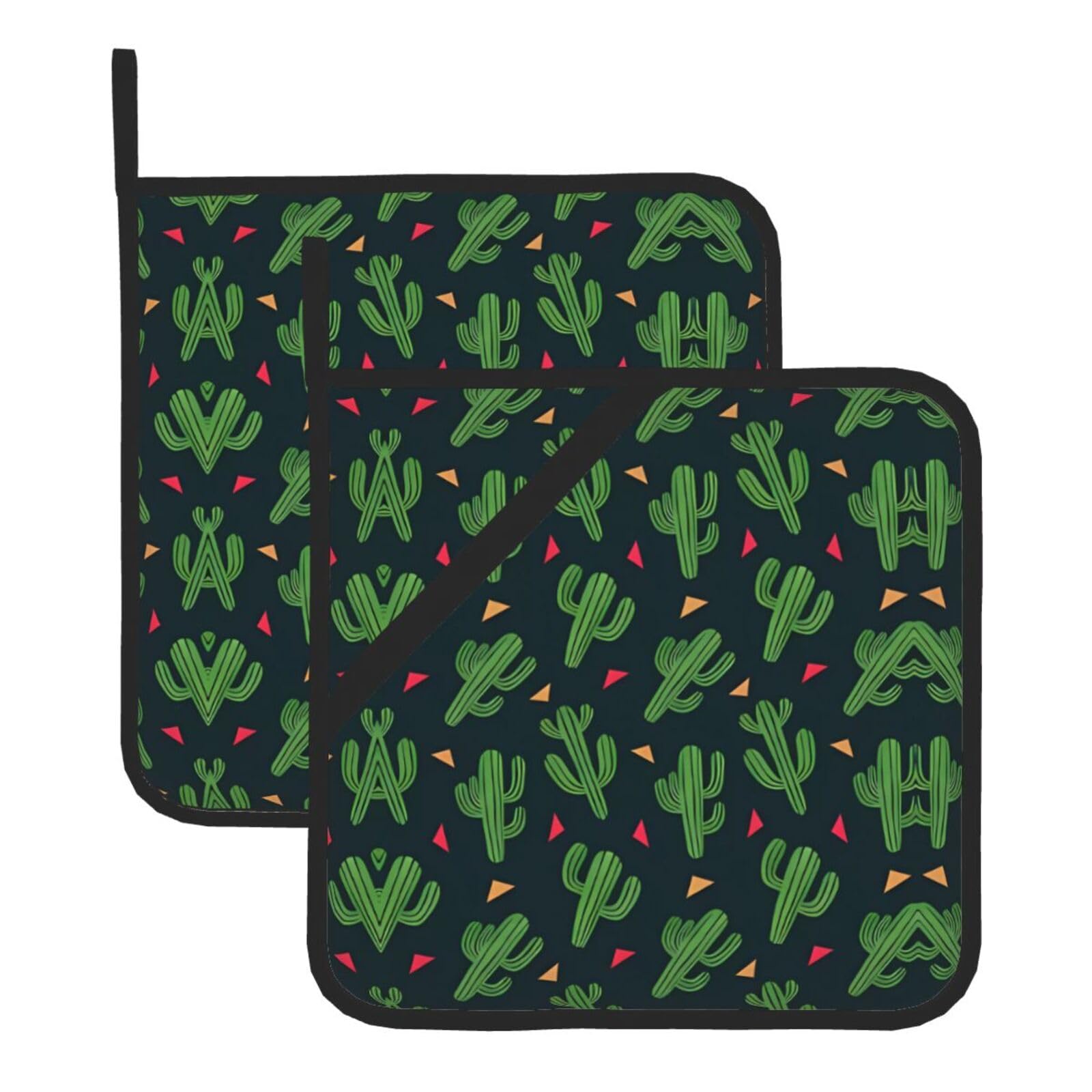 YYHHAOFA Cactus Art Prints Square Hot Pads - Durable Kitchen Covers for Heat Resistance, Waterproof Protection & Easy Cleaning - 2-Pack with Hanging Loops