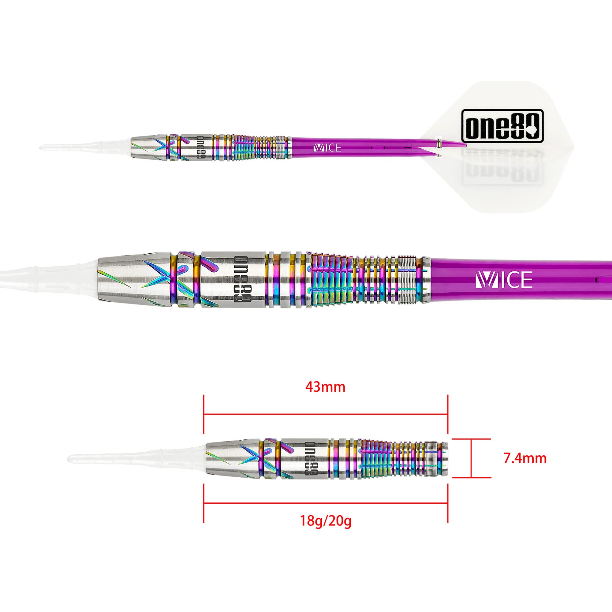 One80 VHD Chameleon Aquamarine Soft Tip Darts - 18.5gm - View #2