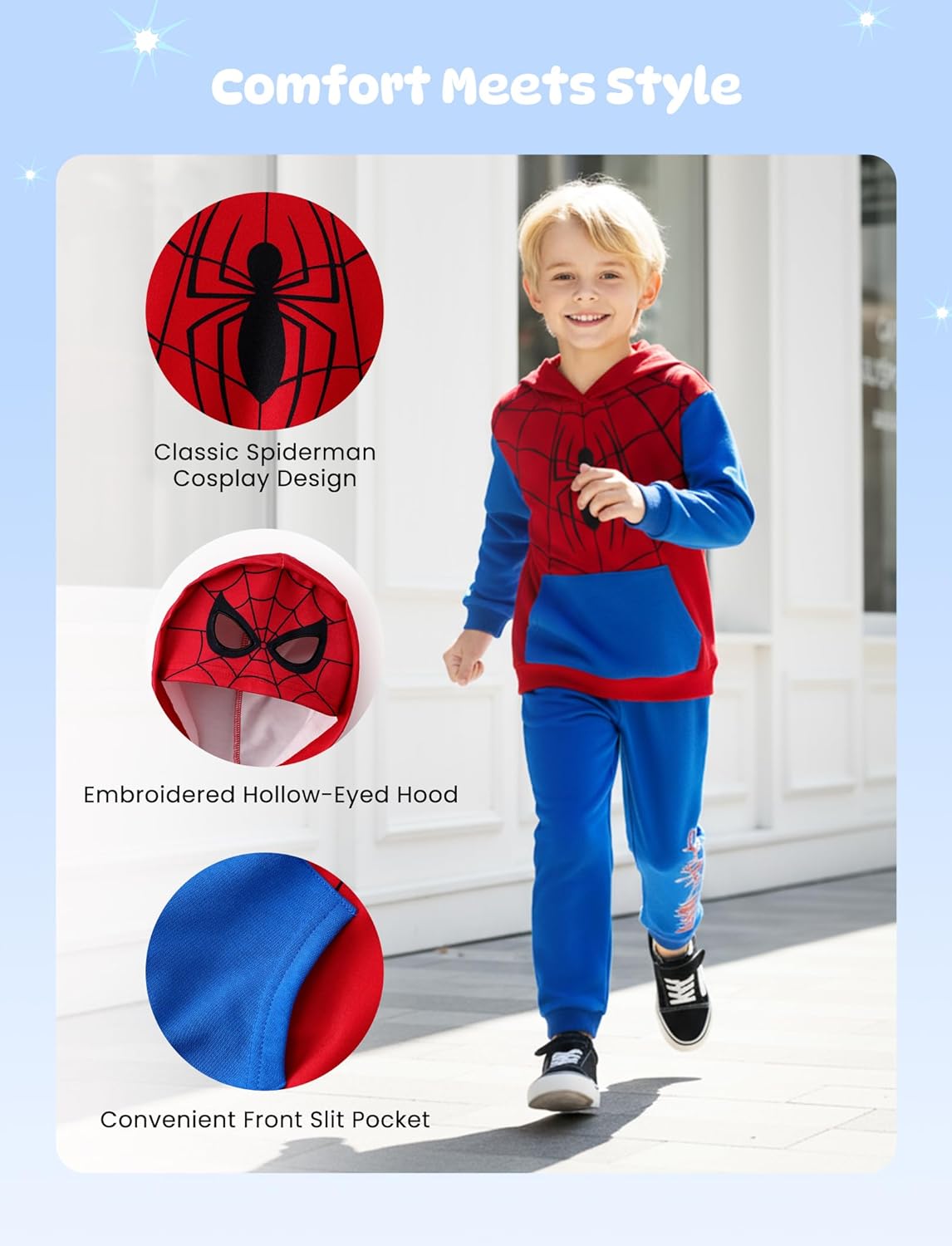 Marvel Spiderman Cosplay Costume Avengers 2 Pcs Pocket Hoodie&Pants Hulk Hooded Outfit Venom Captain America Apparel Kid 2-9Y - Image 4