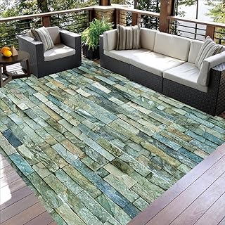 Vibrant Visual Light Blue Green Grey Stone Brick Wall Texture 5x7 Rug fo...