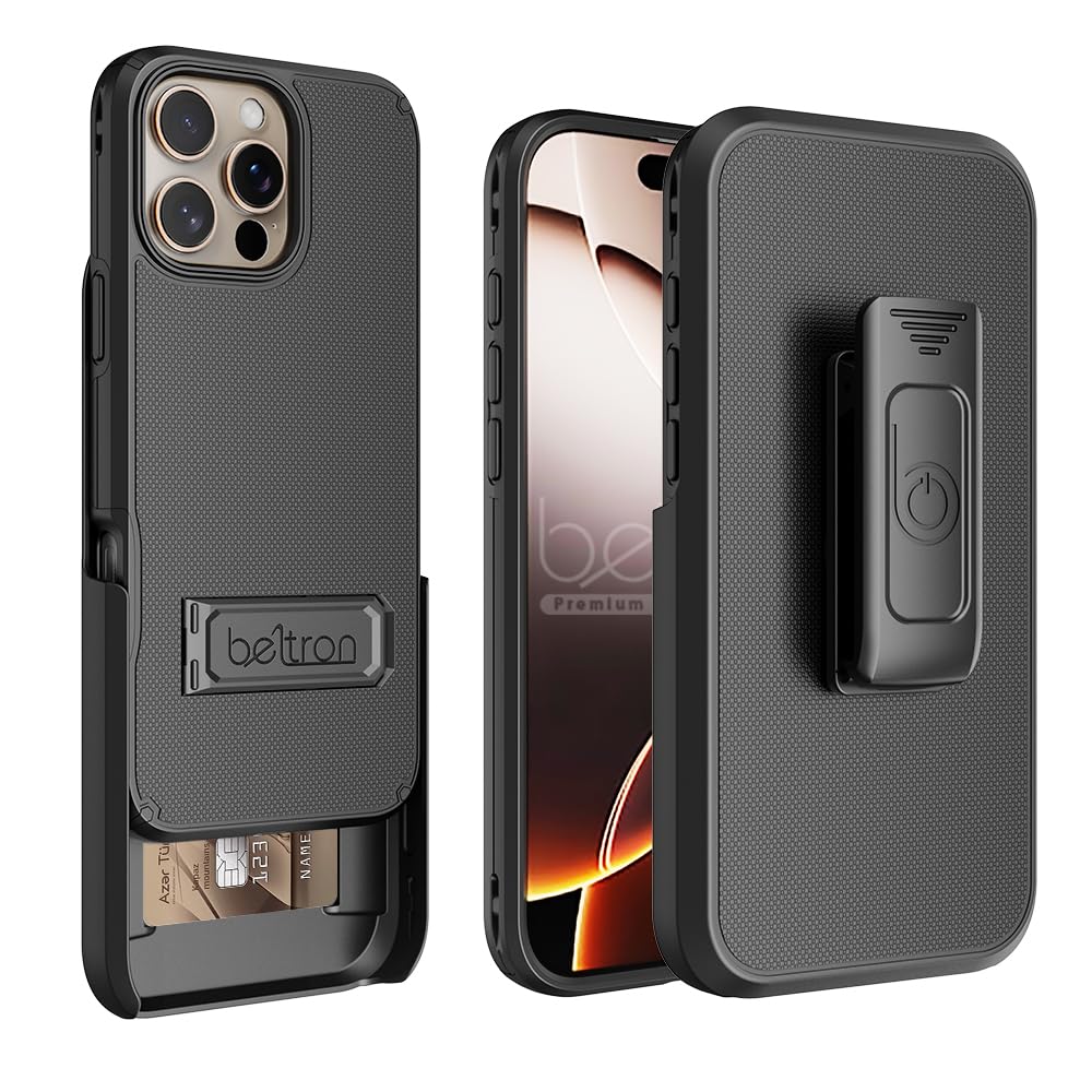 BELTRON Case with Belt Clip for iPhone 16 Pro, Slim Full-Body Protective Grip Cover with Swivel Holster, Compatible with MagSafe, Horizontal Kickstand