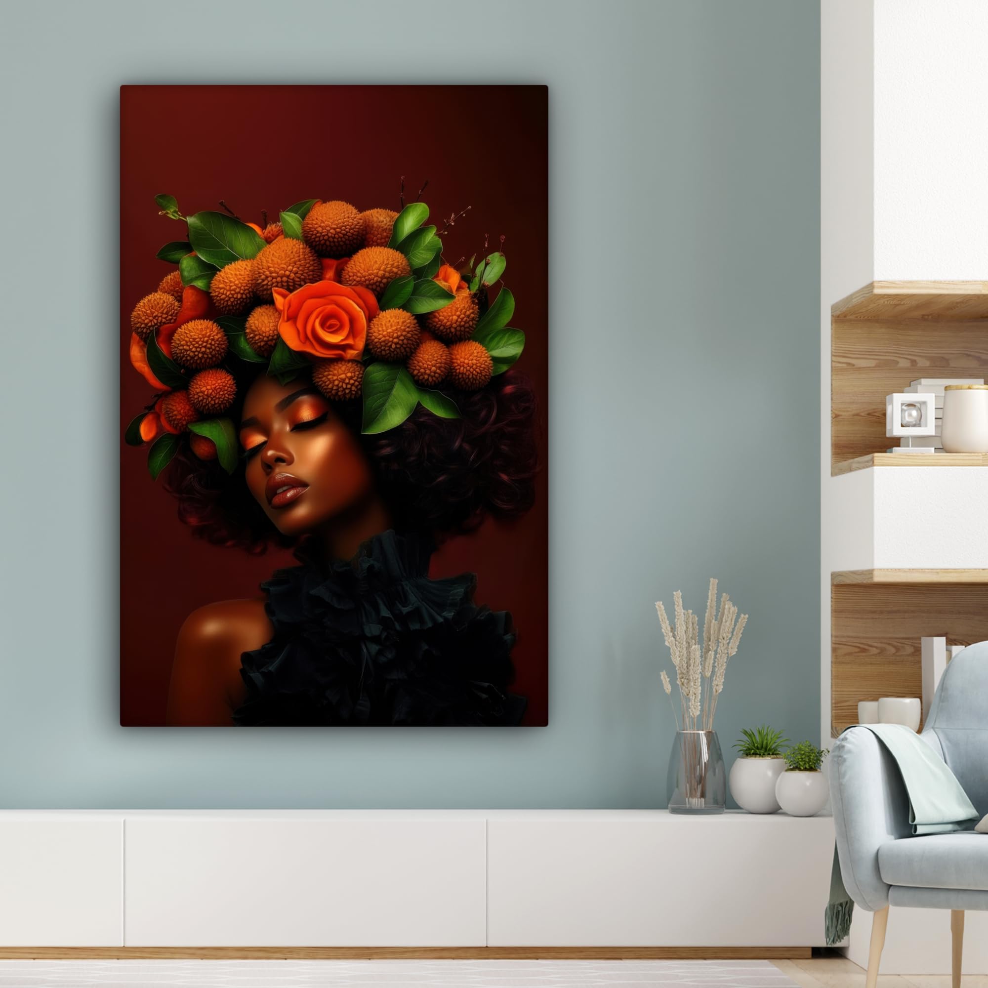 MuchoWow© Quadri Moderni Soggiorno Poster Da Parete Decorazioni Muro | 80x120 cm - Salotto Quadro Grande Foto Con Cornice Stampe Su Tela Camera Da Letto Donna - Litchi - Esotico