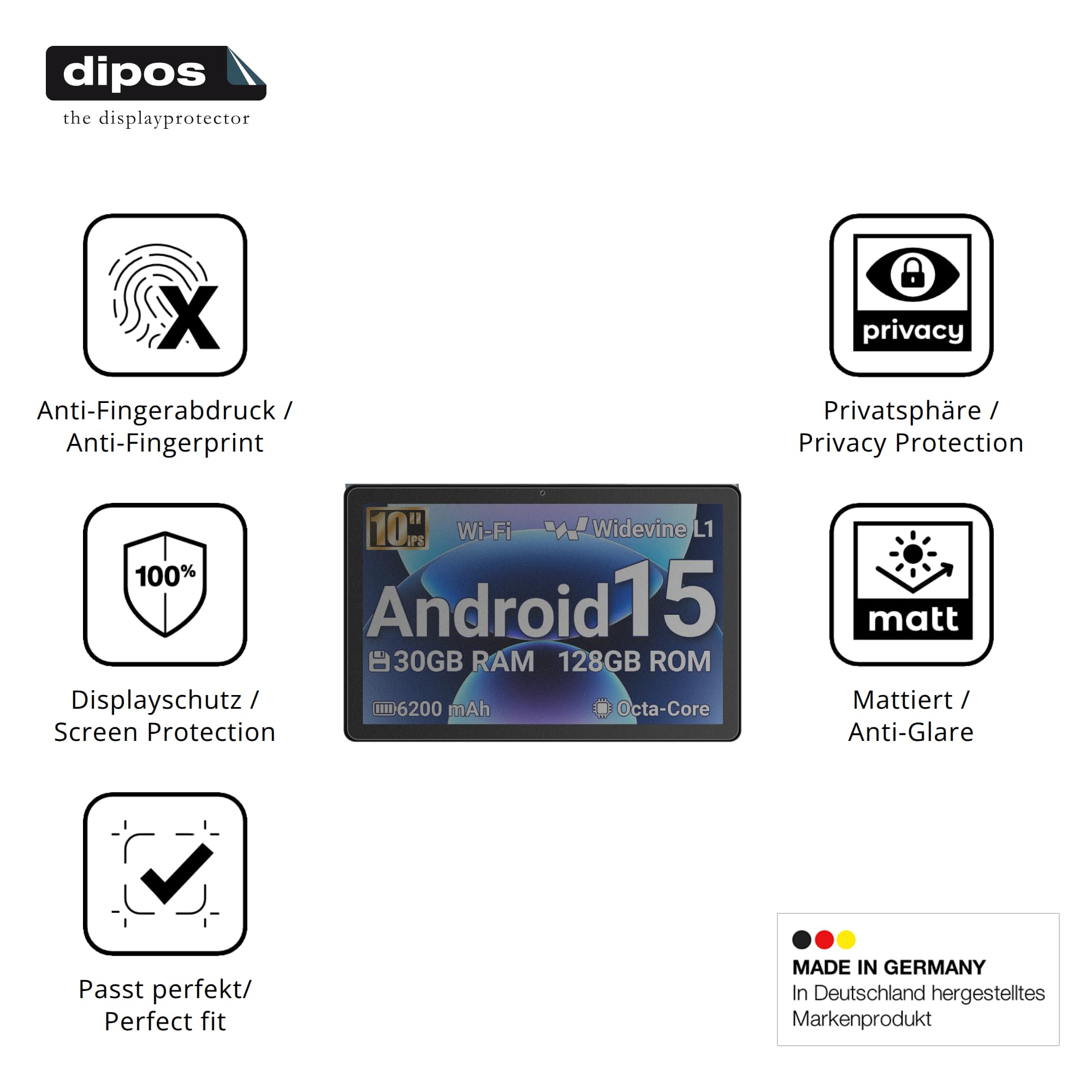 dipos Protector de Pantalla Antiespía para Vekoy G13 | Película protectora mate, filtro de privacidad 4 vías, ajuste perfecto, antiarañazos, sin burbujas, autoadhesivo
