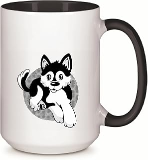 Gift for Pet Lovers Pomsky Dog Illustration Pomeranian Husky 11oz 15oz Inner Color Accent Mug