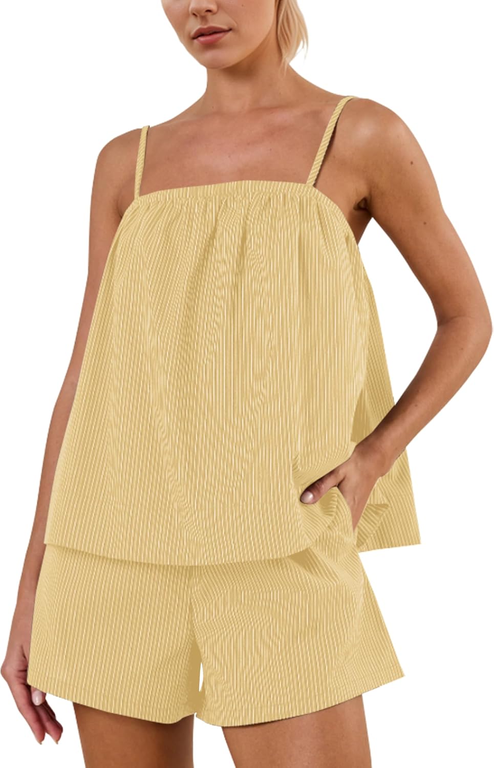 Women 2 Piece Lounge Sets Striped Sleeveless Cami Top Cute High Waist Shorts Casual Summer Vacation Outfits