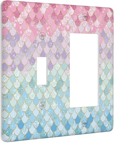 Coloridas escamas de sirena de 2 bandas, combinación de interruptor de luz, cubierta decorativa de pared, placa frontal eléctrica para baño, niñas,