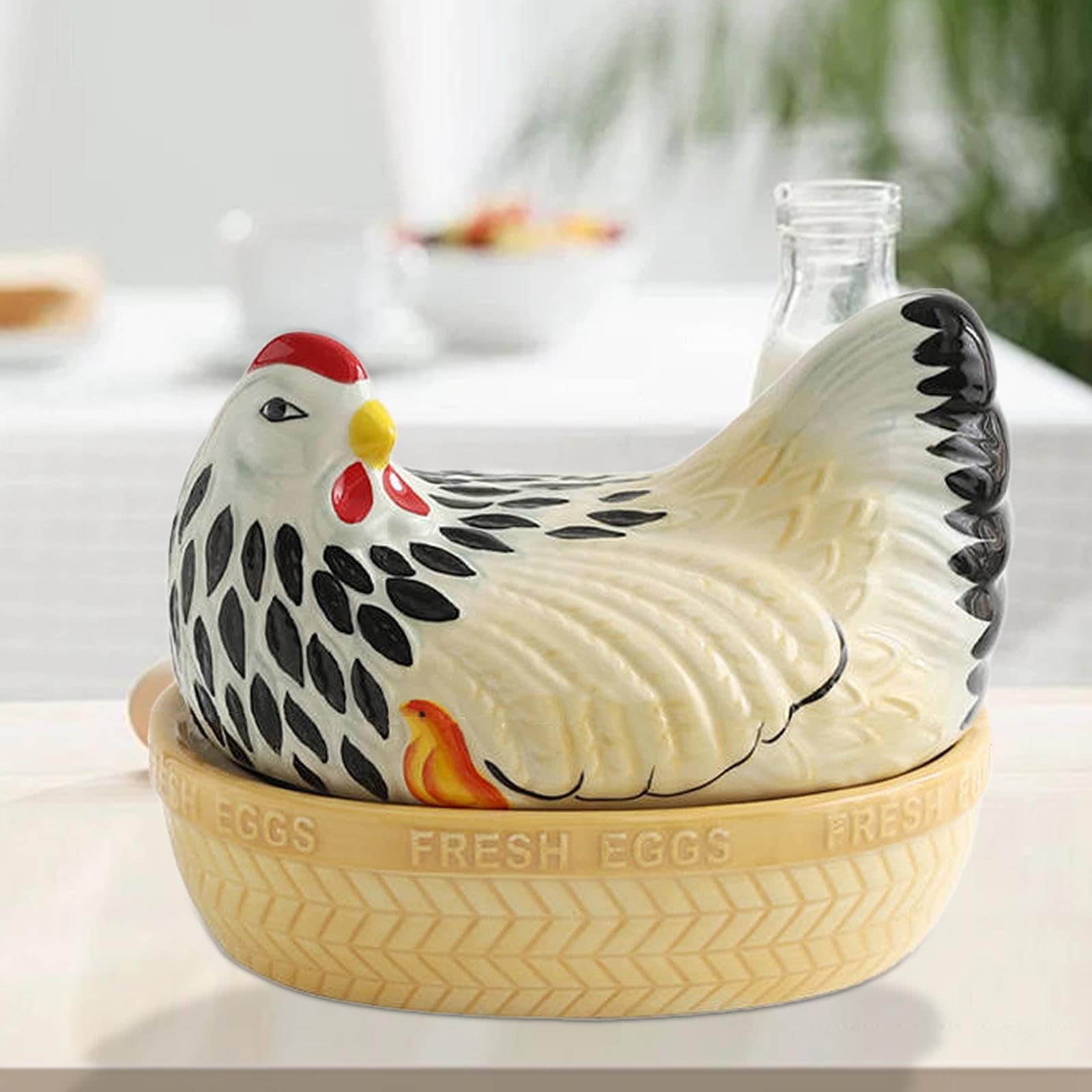 Boîte à œufs à Motif Volaille, Panier de Collecte D'œufs, Organisateur Rustique, Céramique Colorée