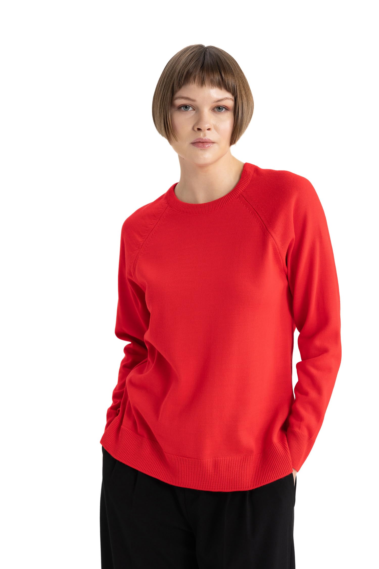 Women Long Sleeved T-Shirt Sweater, Tunic Length NA, V-Neck, Pullover, Acrylic, Blue, Modern, Adult
