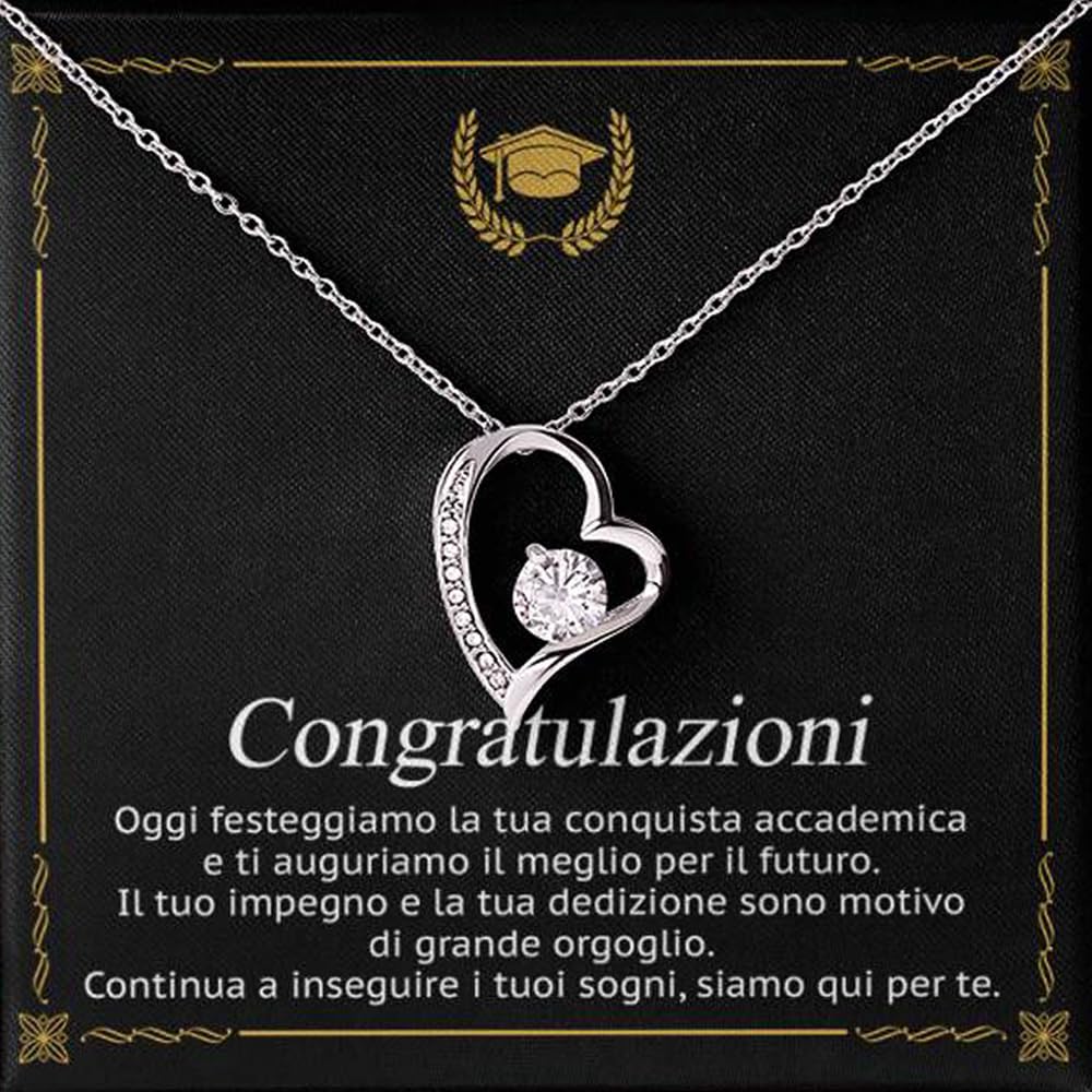 Collana Laurea con dedica, Colore argento Argento, per Uomo o Donna, Ciondolo a Forma di Cuore, o collana in acciaio inox, Regalo Perfetto per Laurea, diploma, con Cofanetto LED e Messaggio