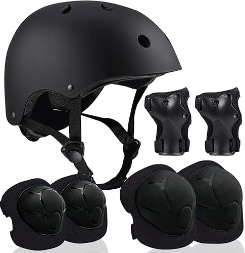 Miniatura 14 de Casco ajustable para niños de 5 a 16 años, niños pequeños, niños y niñas, equipo de protección con rodilleras, coderas y muñequeras para múltiples