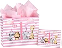 Vista 9 de WRAPAHOLIC Bolsa de regalo extra grande de 16.5 pulgadas con tarjeta y papel de seda, adorable diseño de dinosaurio para bebé, baby shower, fiesta