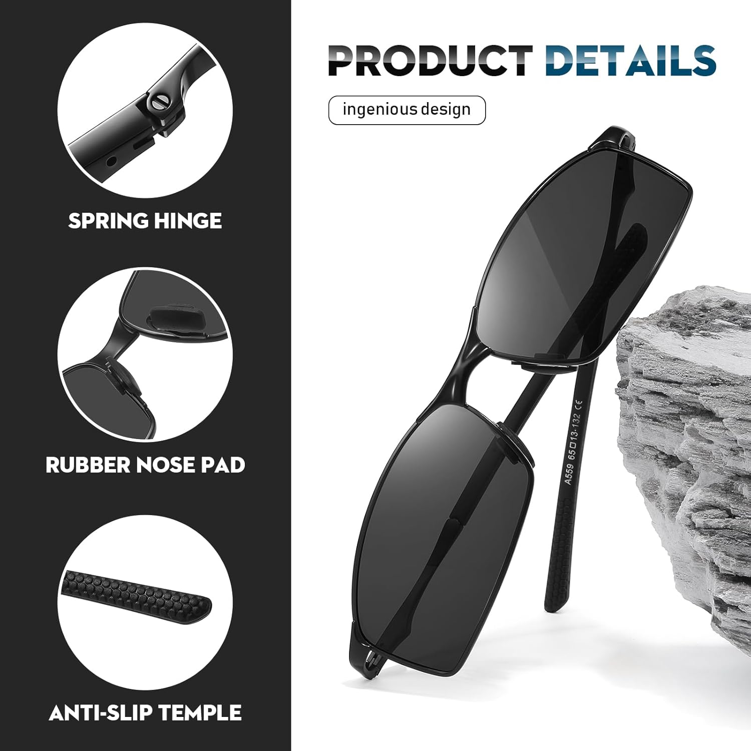 BRUZNASE Men's Polarized Rectangular Sunglasses Ultra Lightweight Metal Frame Fishing Driving Glasses Classic Shades for Men - Image 5