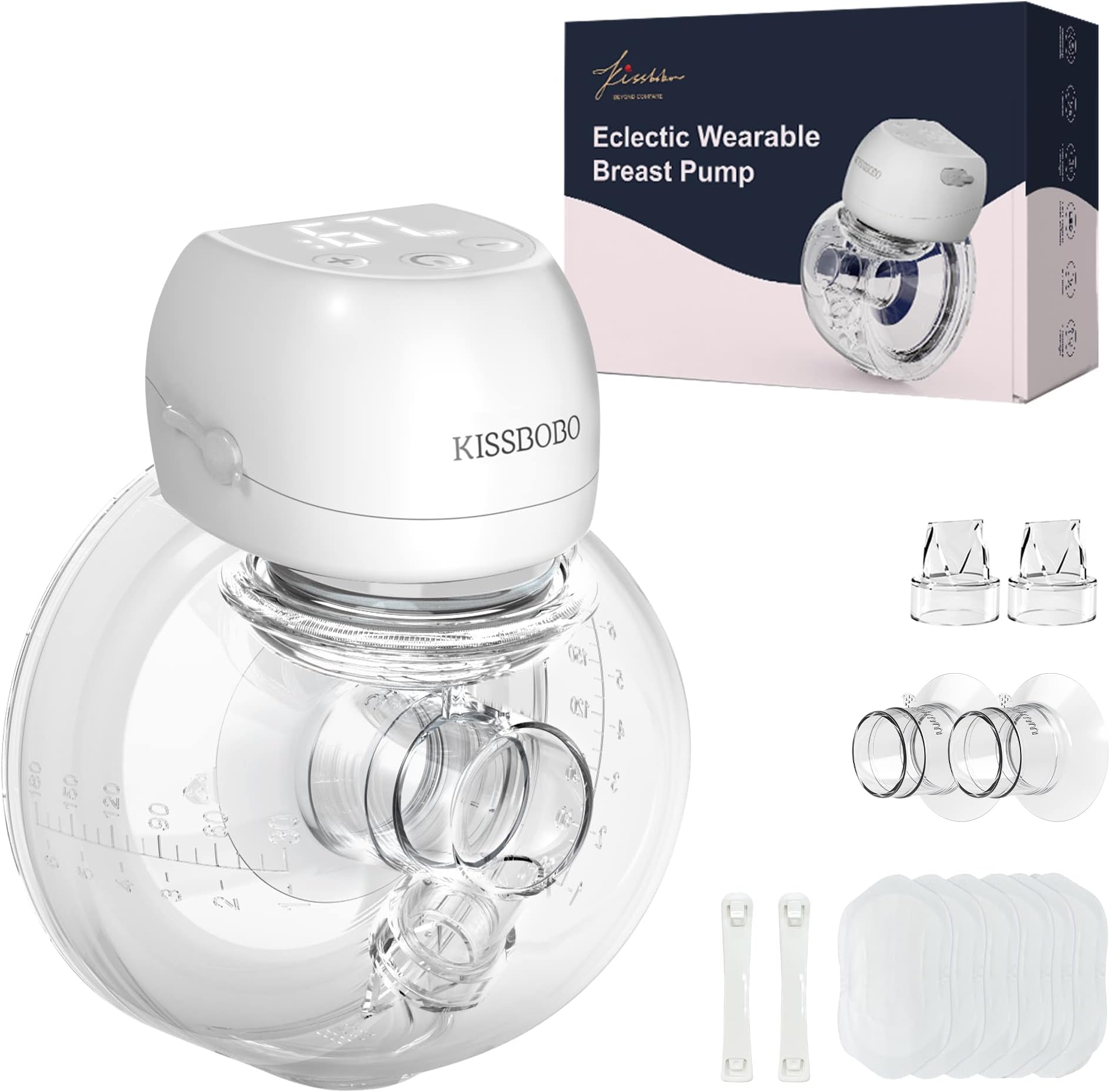 Wearable Breast Pump, Electric Hands Free Breast Pump, 2 Modes & 9 Levels with LCD Display, Low Noise Rechargeable Wireless Portable Breast Pump with 21mm/24mm Flanges (White)