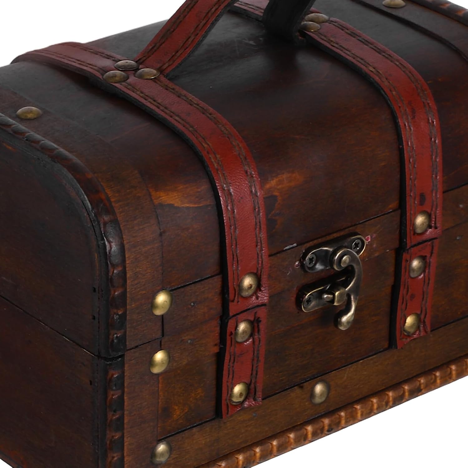 Luxshiny Vintage Pirate Treasure Chest with Lock, Wood Storage Jewelry Box, Small Decorative Storage Organizer for Home and Travel in Dark Brown