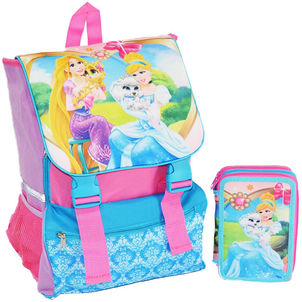 Disney Kit Scuola School Pack Zaino Estensibile + Astuccio 3 Zip Principesse Palace Luxury Edizione Nuova