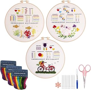 Beginner Embroidery Stitch Practice Kit, Beginner Embroidery Kit 3-Piece Set Can Learn 20 Different Stitches, Suitable for Craft Lovers Hand Embroidery and Embroidery Skills