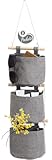 1 Pack Mini Cotton Linen Fabric Closet Detachable Foldable Washable Hanging Storage Bag with 3 Pockets Over The Wall Door Small Organizer for Room Bathroom (Gray)