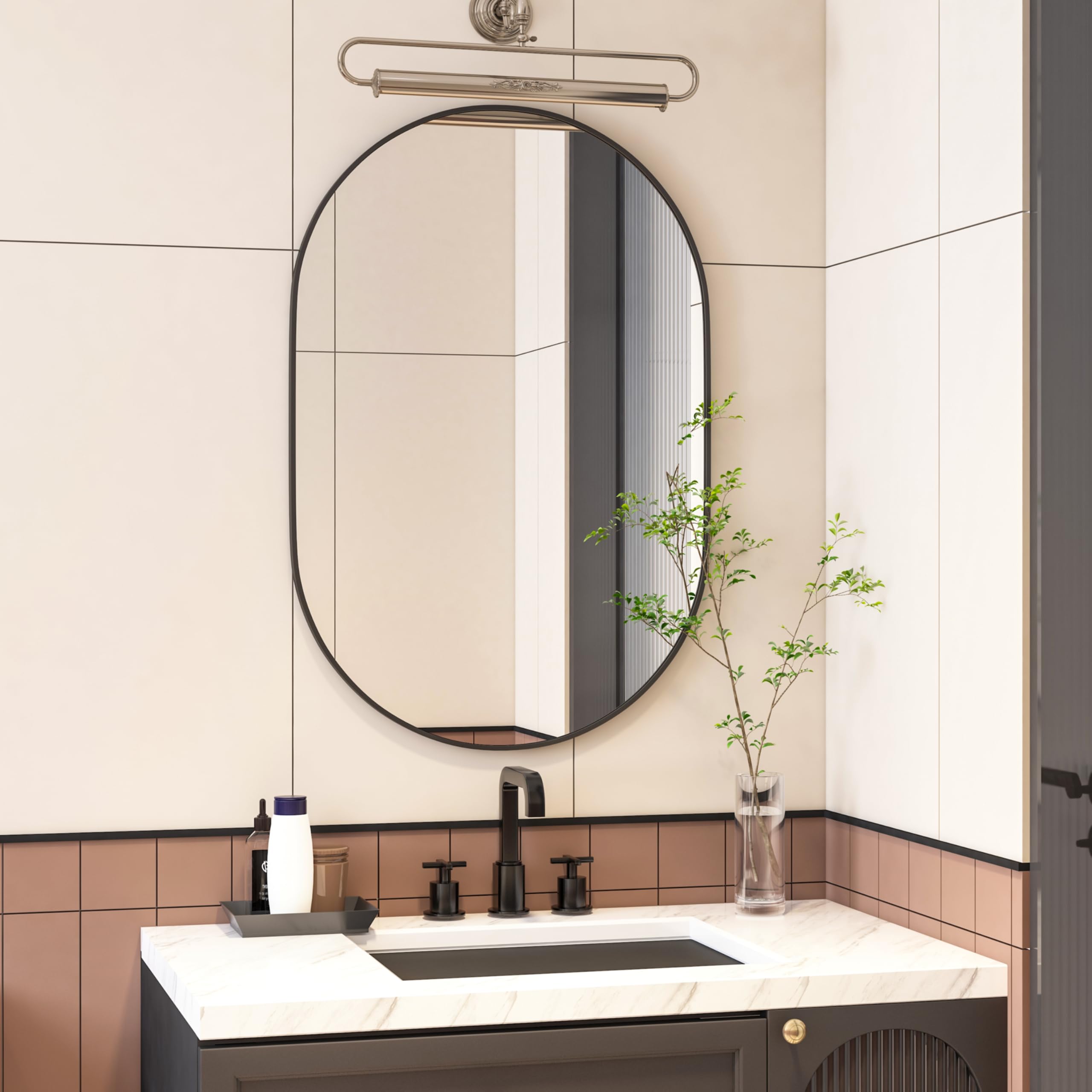 Schwarz Oval Badezimmer Wandspiegel, 50x75cm Oval Wandspiegel Dekor Eingang Weg, Eitelkeit Wand Spiegel für über Waschbecken, Eingang, Wohnzimmer, Flur, Schlafzimmer