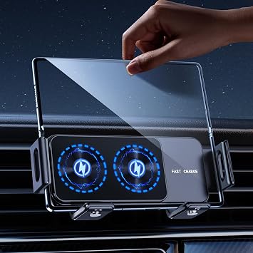 Wireless Car Charger for Samsung Galaxy Z Fold 7 6 5 4 3 2, Rotatable Dual Coil Fast Charging Phone Holder for Pixel 9 Pro Car Mount, Air Vent Phone Mount for Galaxy Z Fold Accessories