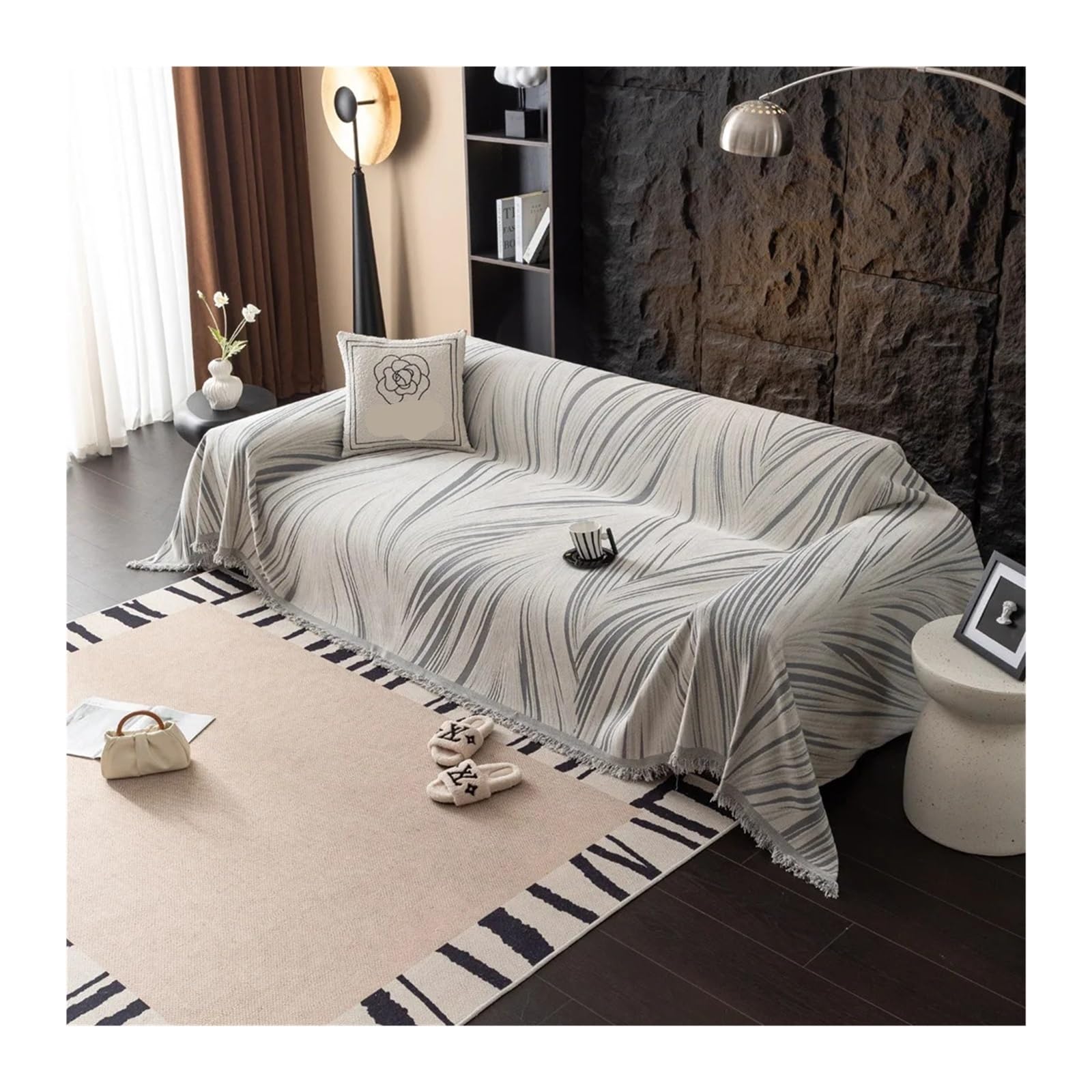 WNBFTTK Funda Sofa Manta de sofá Tela Chenilla, Manta Universal con borlas for Sala Estar, Protector for Las Cuatro Estaciones