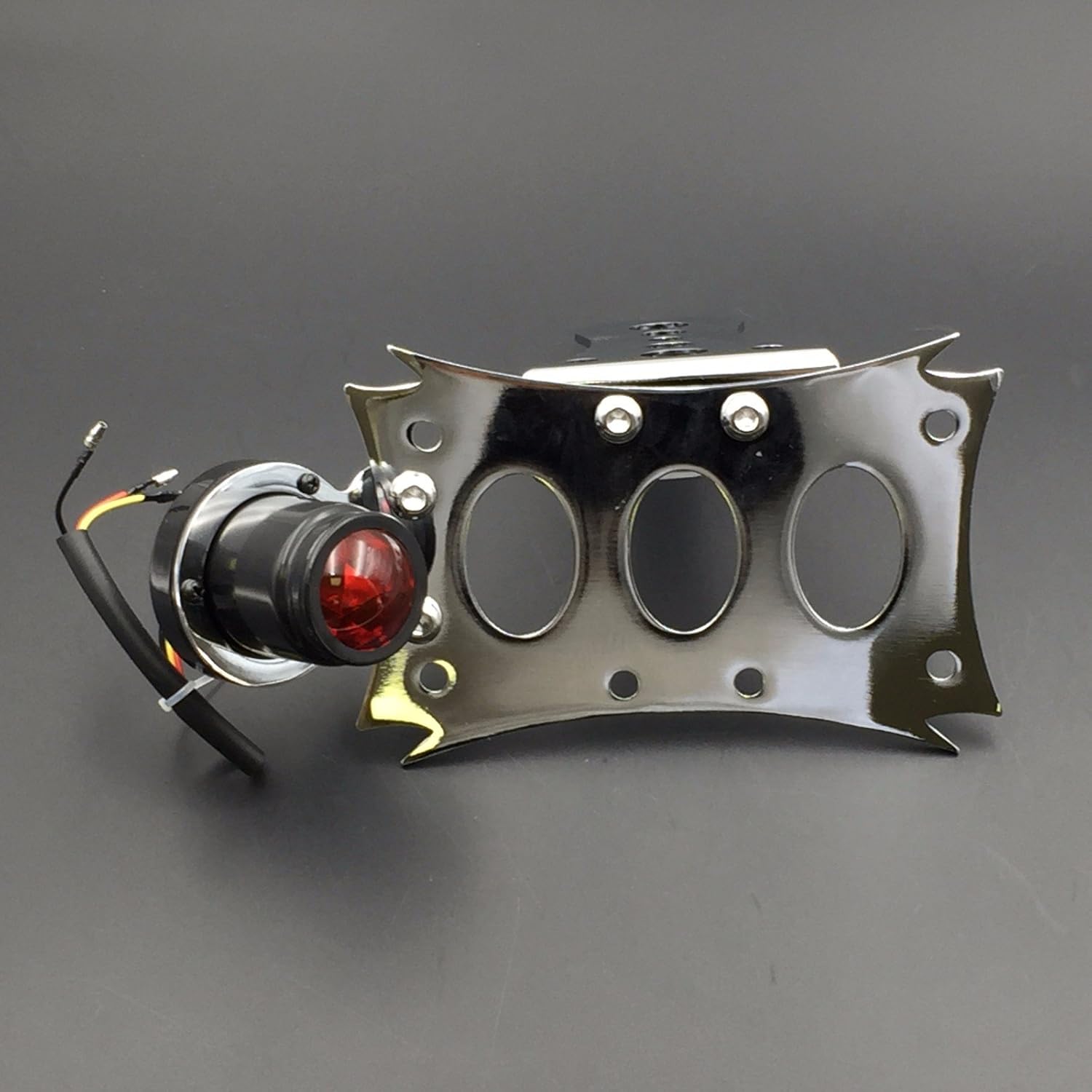 AfterMokit Replacement for Chrome Side Mount License Plate Bracket Integrated with Black LED Tail Light Universal Fit for Harley Davidson Bobber Chopper for Kawasaki for Suzuki for Yamaha 7x4 inch
