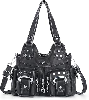Angel Kiss Small Hobo Purses for Women, Washed Vegan Leather Multi-Pocket Purse, Shoulder Handbag with Adjustable Strap