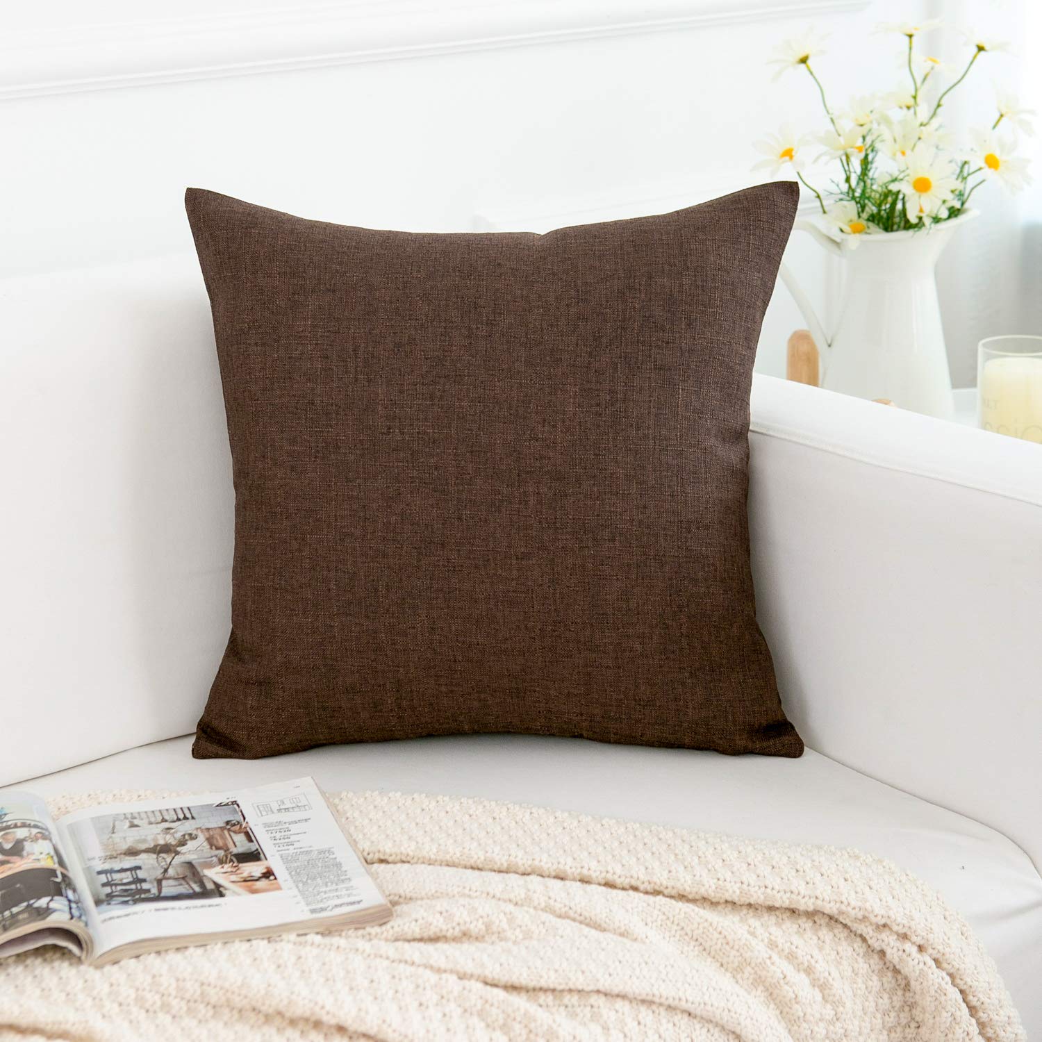 RainRoad Linen Decorative Throw Pillow Covers Cushion Cover Pillow Case for Sofa Couch Bed Chair, Soft Square Dark Brown Throw Pillows 18x18 Inch,Set of 2