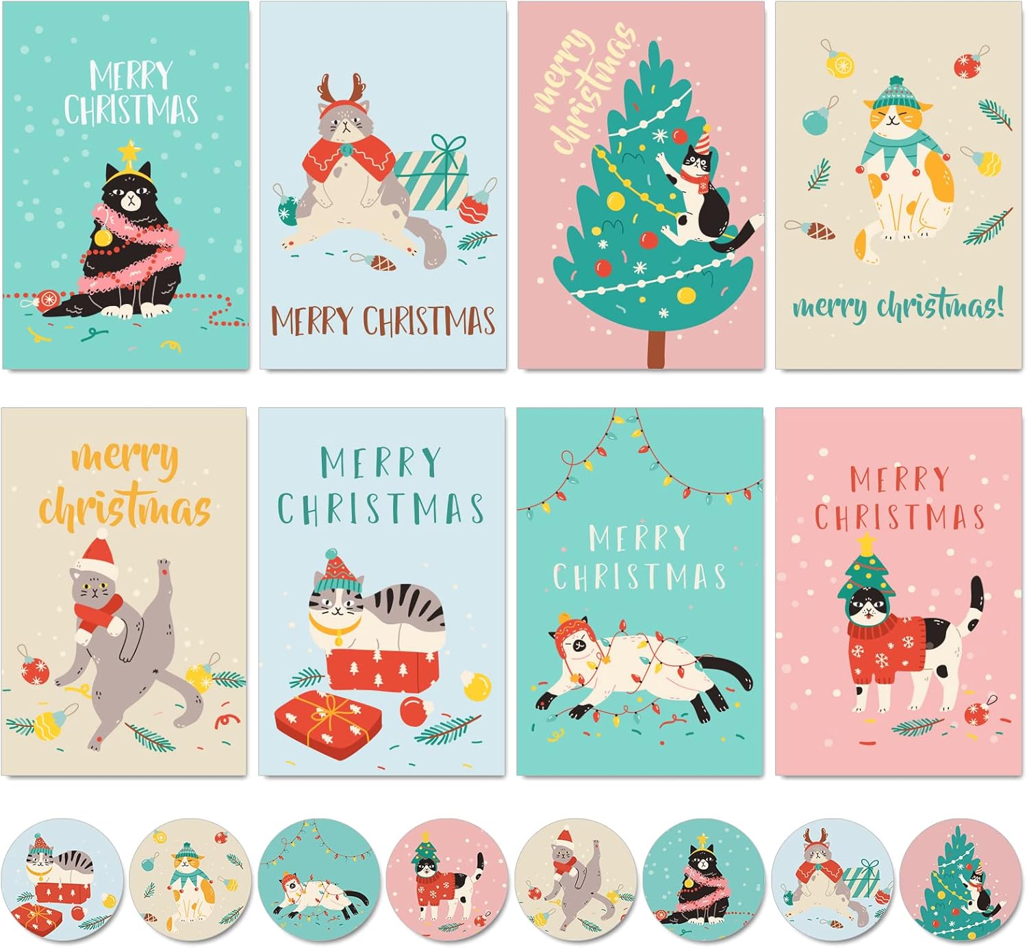 Whaline 32 Pack Cute Cat Christmas Greeting Cards