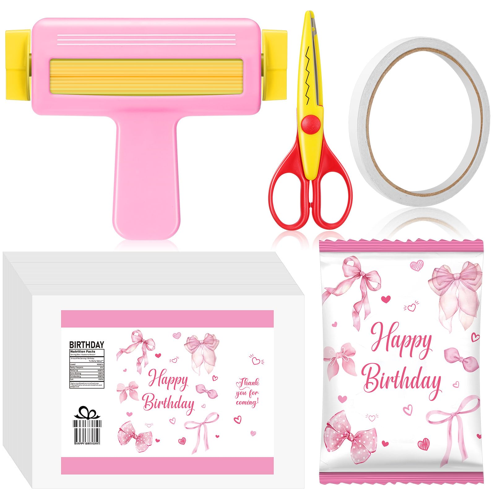 Gilprop Paper Crimper, Pinking Shears, 30 Sheets Bowknot Glossy Thin Inkjet Paper, Double Sided Tape for Crafts Bowknot Birthday Party Supplies for