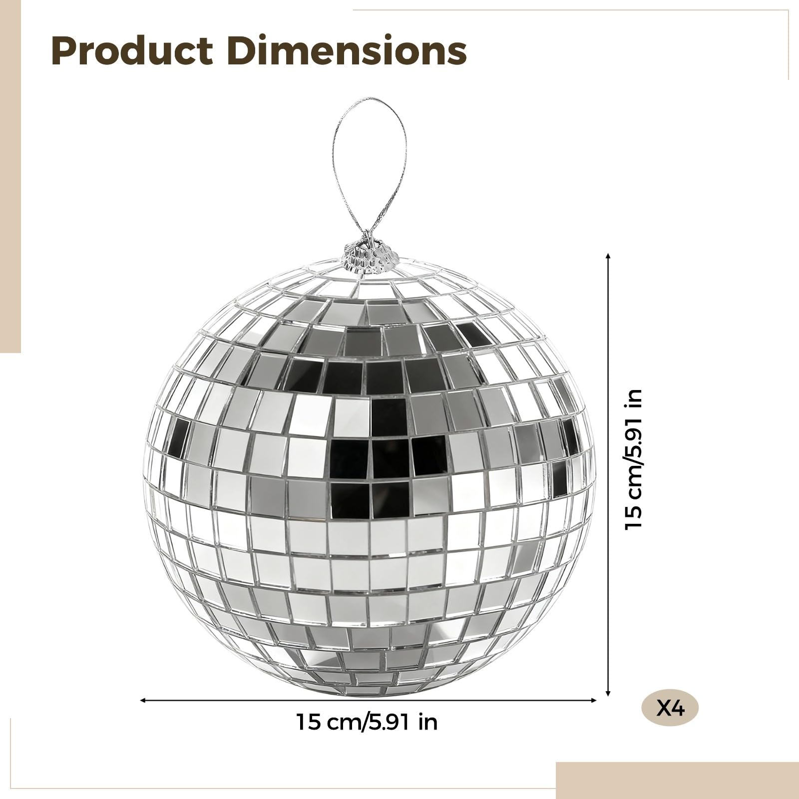 4 pièces boules à facettes, sphères miroir décoratives classiques pour effets lumineux de fête, déco rétro, à suspendre facilement pour la maison, les soirées et les événements