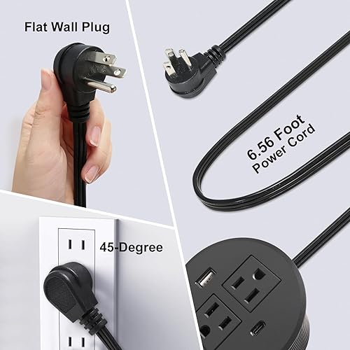Miniatura 5 de Ojal de alimentación de escritorio USB C total 30 W, tira de alimentación de escritorio PD de carga rápida, 2 tomacorrientes, 2 puertos USB, enchufe