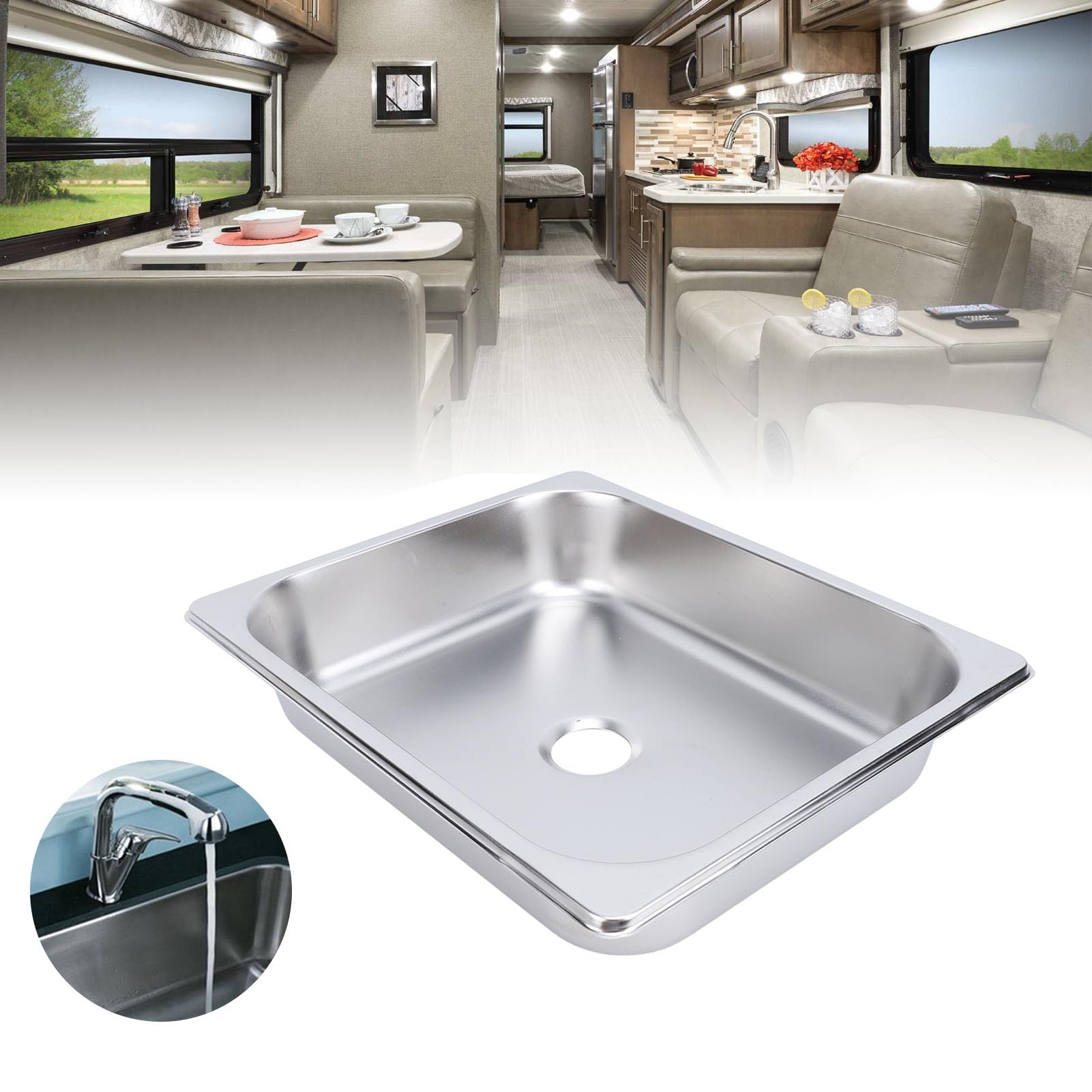 RV Sink, 325 X 265 X 65mm Stainless Steel Rectangle Single Bowl Sink - Image 4