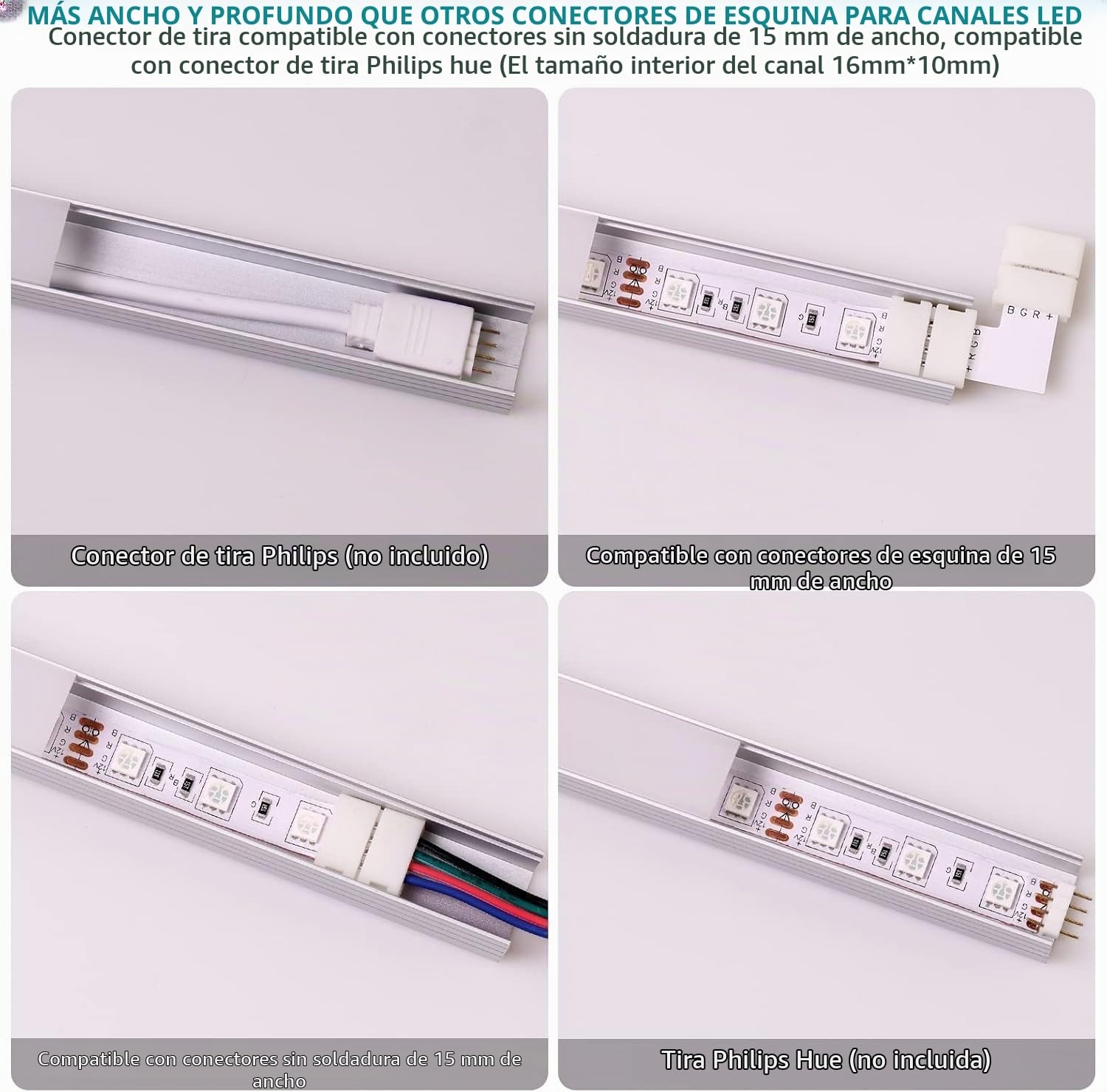 Paquete de 6 perfiles LED de aluminio para tiras de luces LED Philips Hue, etc., canal de aluminio LED en forma de U de 1 m, difusor LED con cubierta blanca lechosa, tapas de extremo y clips de