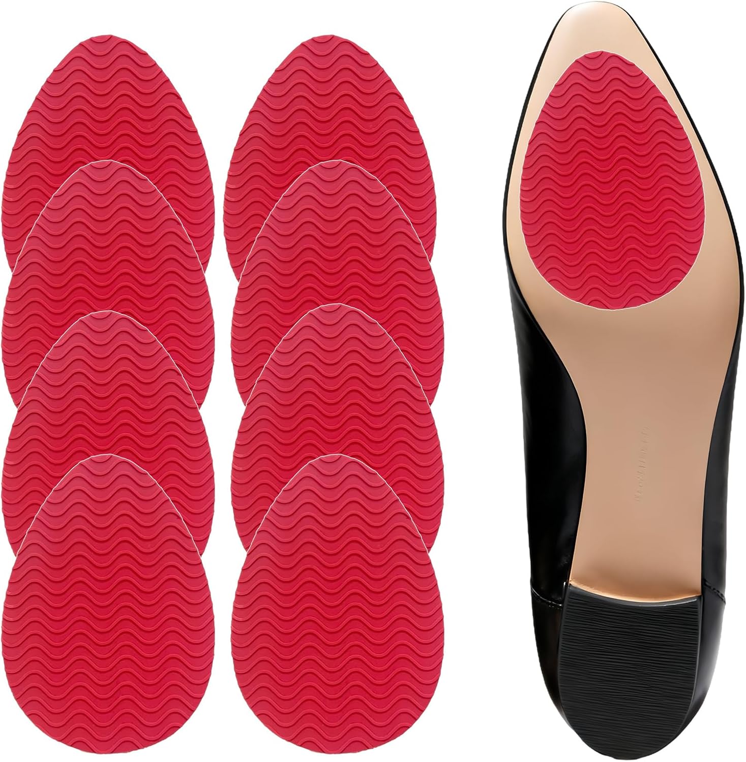 Heel Grips for Women's Shoes, 8-Pack Non-Slip Shoe Pads with Wave Pattern, Shoe Sole Protector for High Heels & Leather Soles, Anti-Skid Shoe Grips Stickers for Noise Reduction (Black)