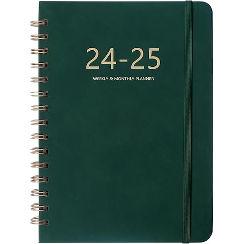 2024-2025 Planner Weekly and Monthly Academic Planner 2024-2025, 6.4"x8.5",July 2024-June 2025,Daily Planner Calendar Planner Spiral Bound School Teacher Student Planner,Premium Thick Pages,with Tabs,Pocket Folder,Elastic Closure,Faux Leather Yearly Agenda(Green)