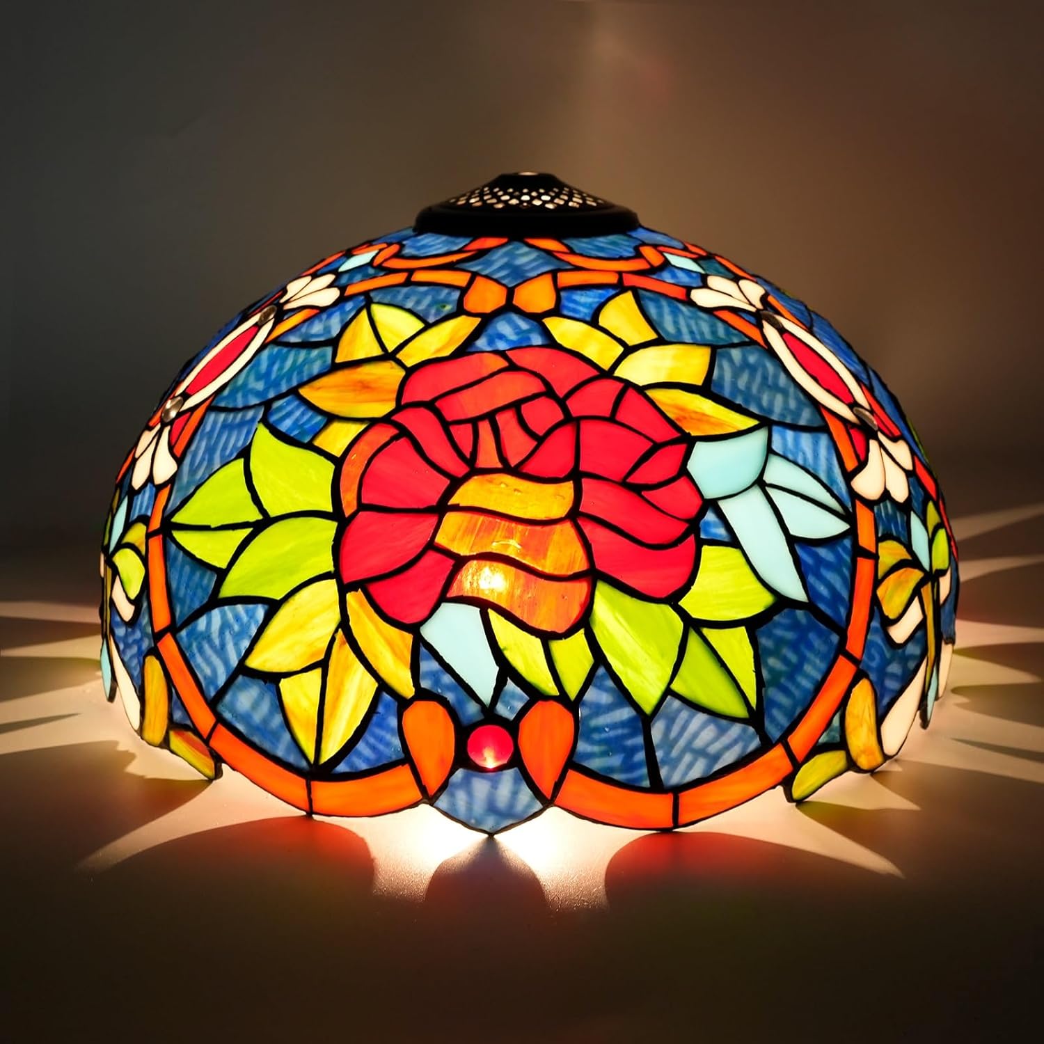 Tiffany Stained Glass Lamp Shade 16 Inch Red Roses Ceiling Light Shade Dome Vintage Large Replacement Lampshade for Floor Lamps Table Lamp Pendant Light Home Office Deco