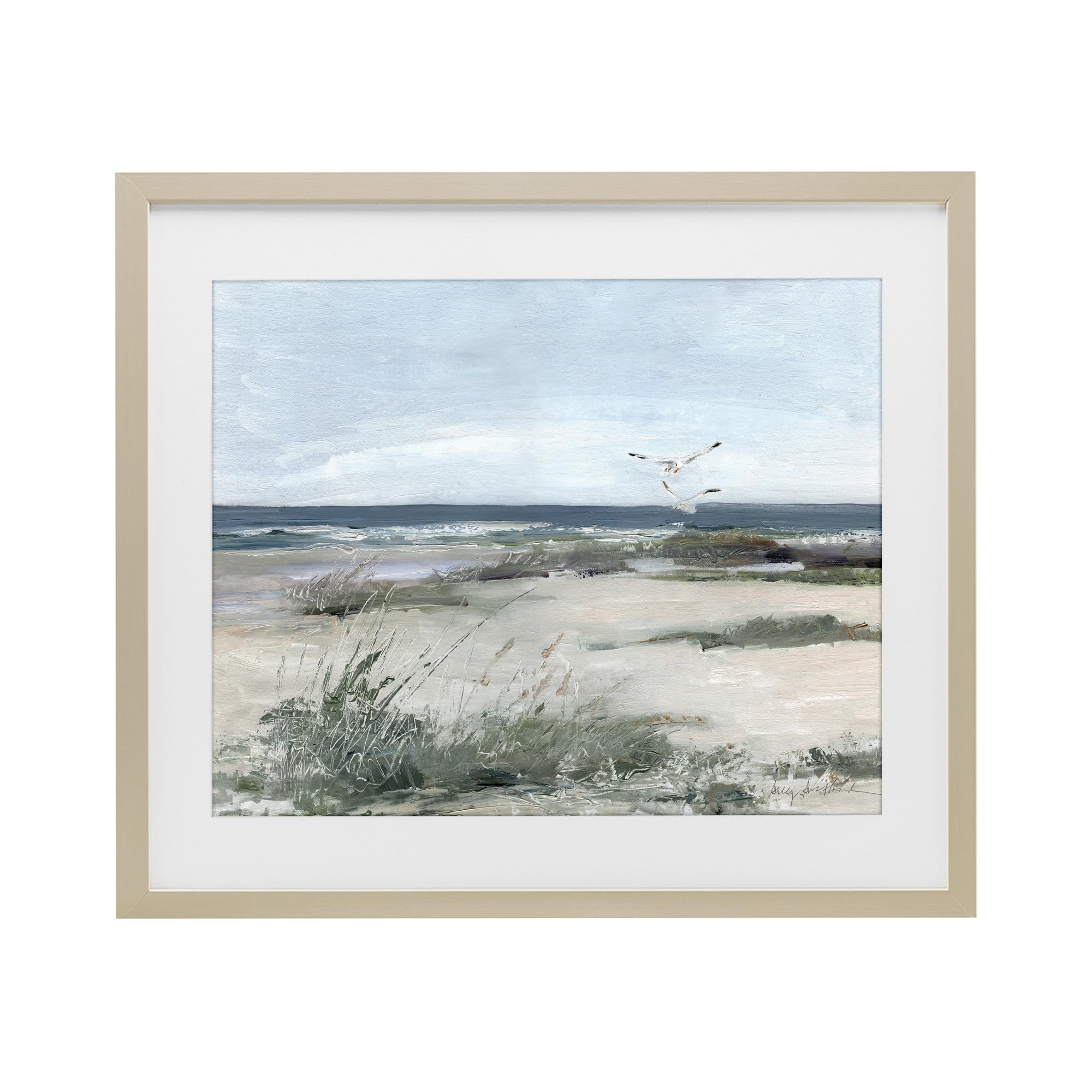 Stupell Industries Harvest Pine (Textured) 'Seagull Pair Over Waves'| Framed Print Under Glass