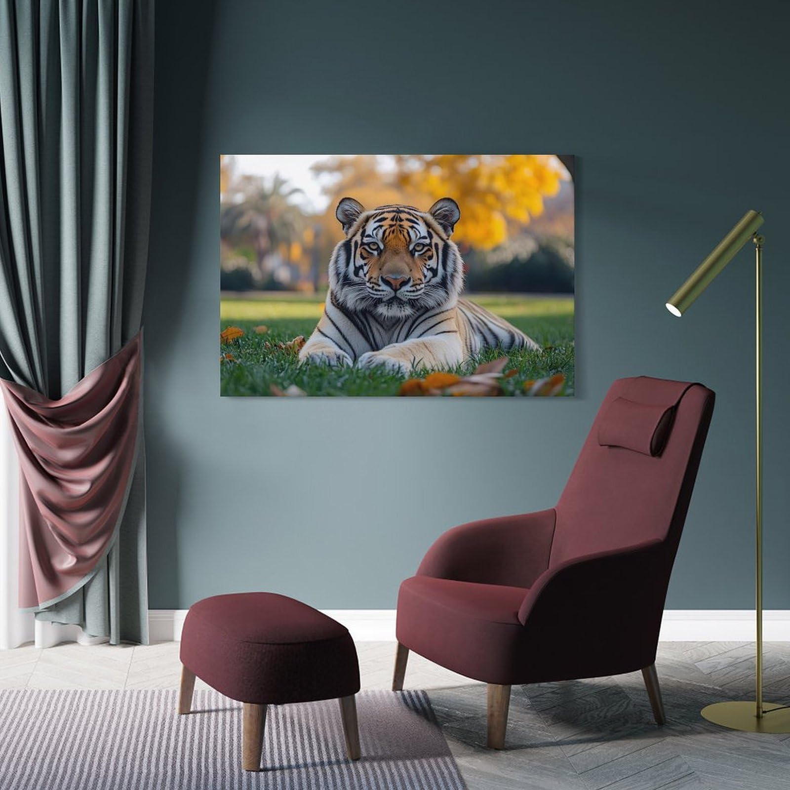 Junmoney Tiger Resting in A Grassy Field Decorative Wall Artwork 20x30inch(50x75cm), for Entrance Spaces, Stair Walls Or Halls, A Stylish Accent for Home Entrances