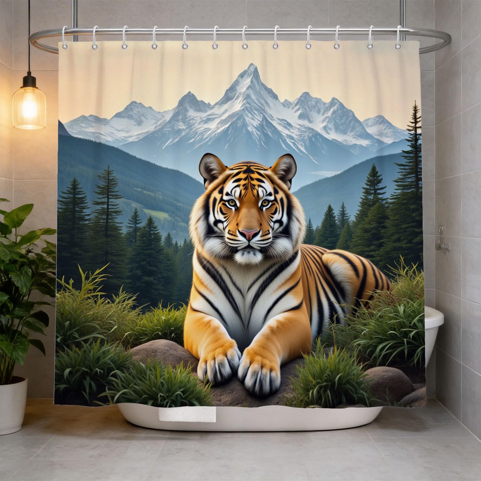 Hongduo 3D Tigers Shower Curtain for Stalls Bathtubs Mountain Bathroom Decor Shower Curtain Set Polyester Fabric Waterproof 200x200cm/79X79 Inch with Hooks