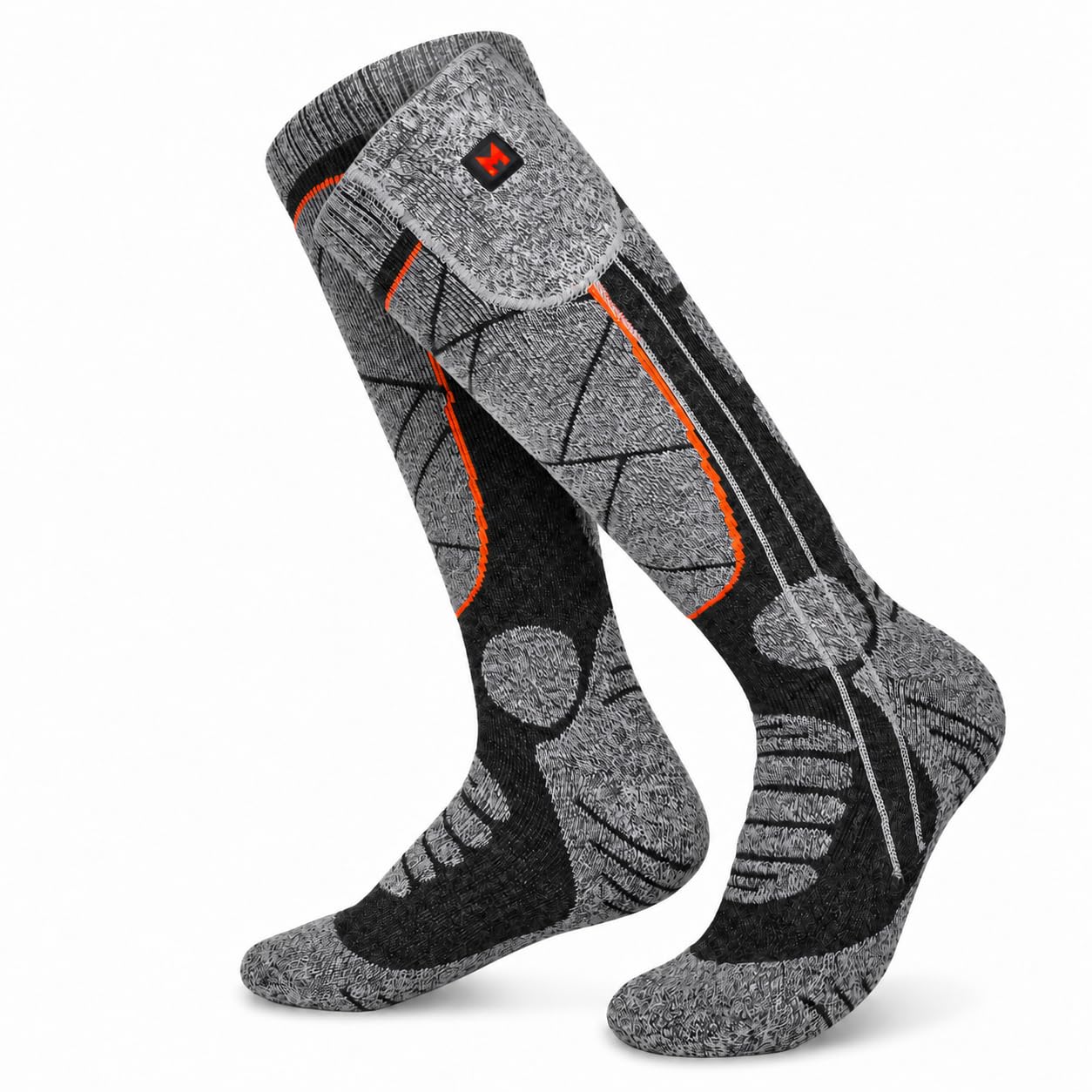 Beheizbare Socken für Herren Damen (Grau/Orange EU)